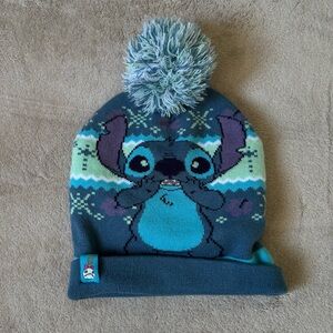 Disney Stitch Beanie Hat Blue Knit Pom Winter Cap